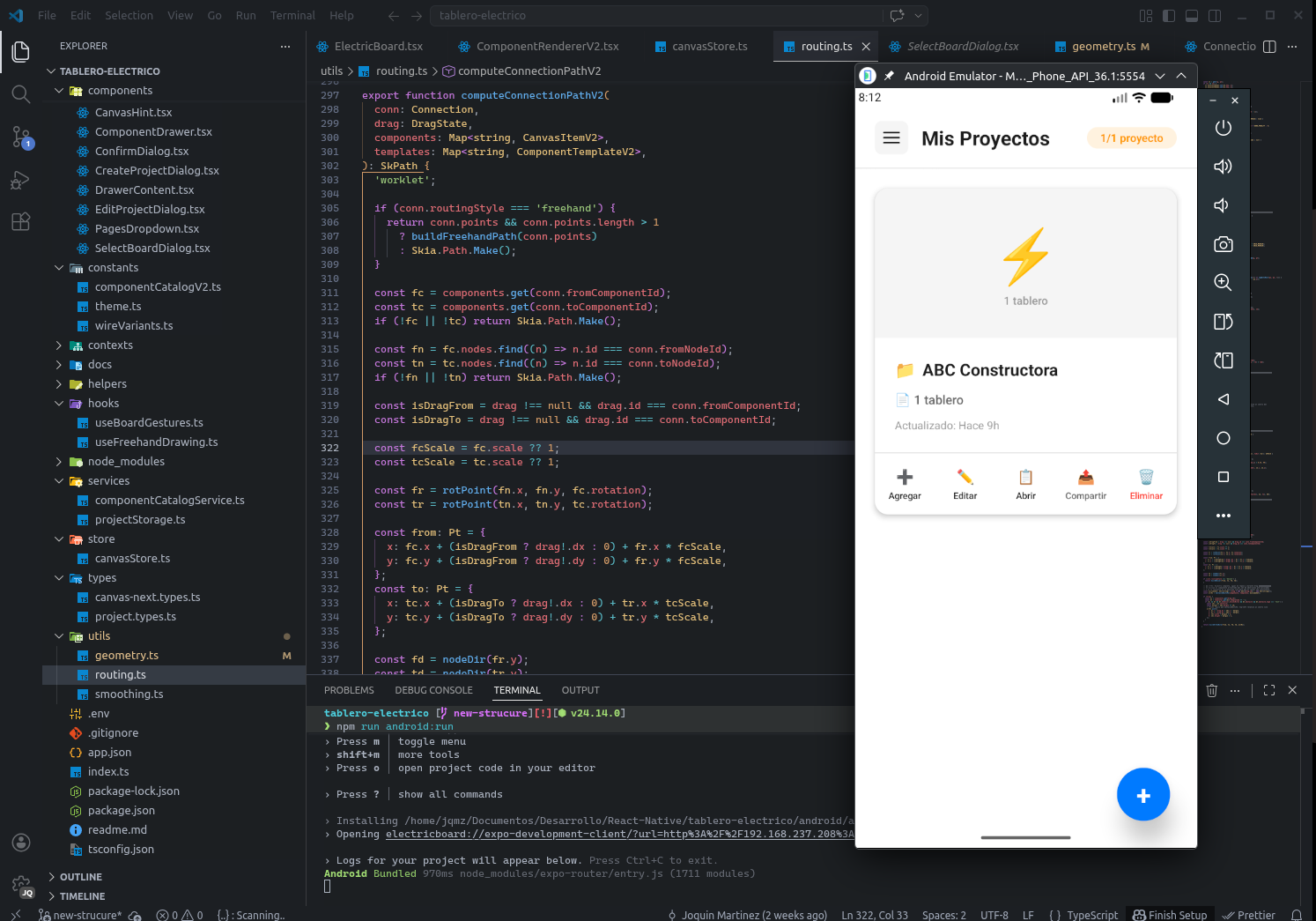 List of projects inside the app